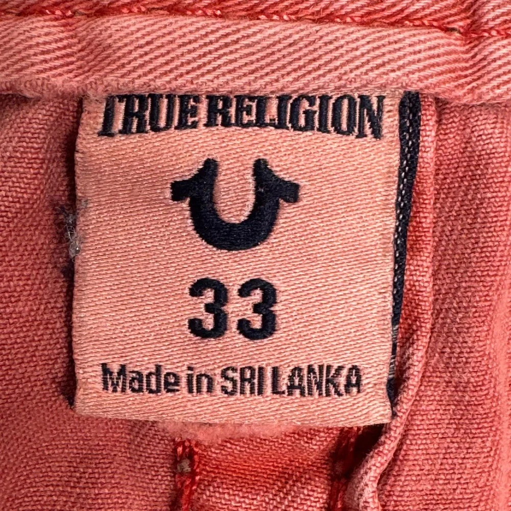 True Religion Mens Cargo Shorts Coral Pink Horseshoe Stitch Cotton Size 33